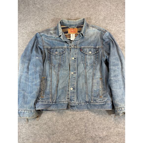 VINTAGE Levis Standard Trucker Jacket Mens XL Blue Denim Button Up Grunge Moto - Picture 1 of 11